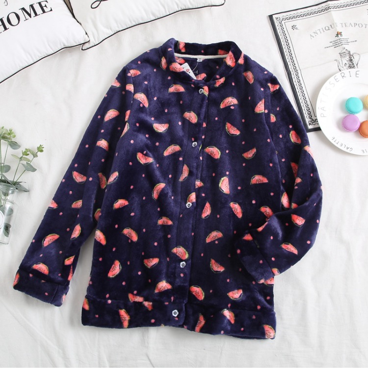 Đồ ngủ của phụ nữ áo đơn mùa thu và mùa đông flannel dài tay dịch vụ tại nhà dày ấm áp áo len lông cừu san hô có thể được mặc đồ ngủ nữ