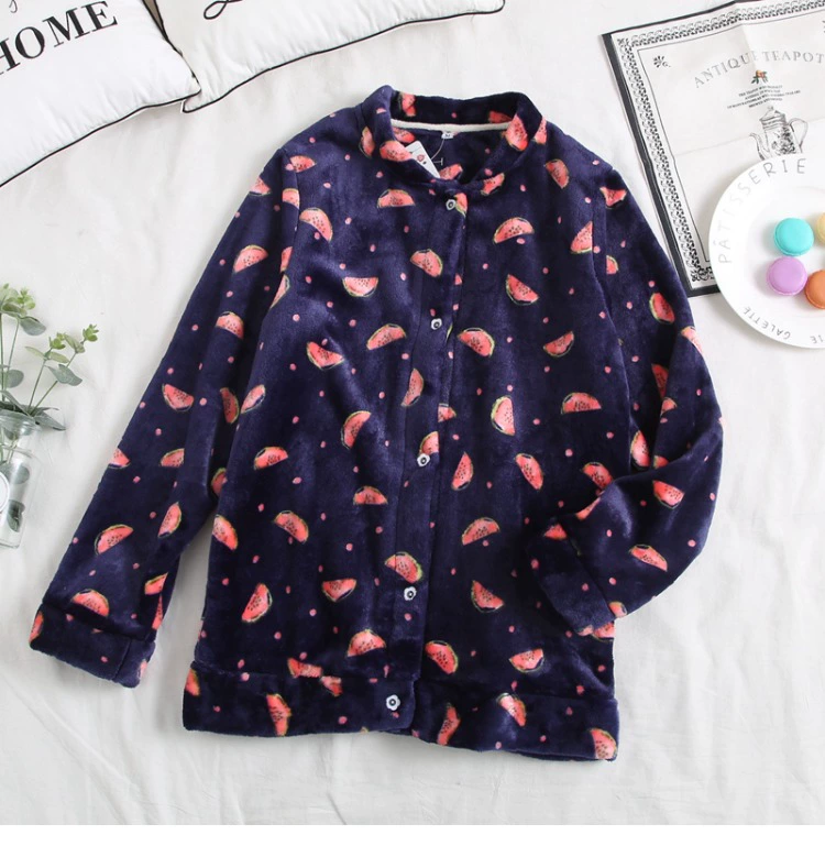 Đồ ngủ của phụ nữ áo đơn mùa thu và mùa đông flannel dài tay dịch vụ tại nhà dày ấm áp áo len lông cừu san hô có thể được mặc đồ bộ mặc nhà mùa hè