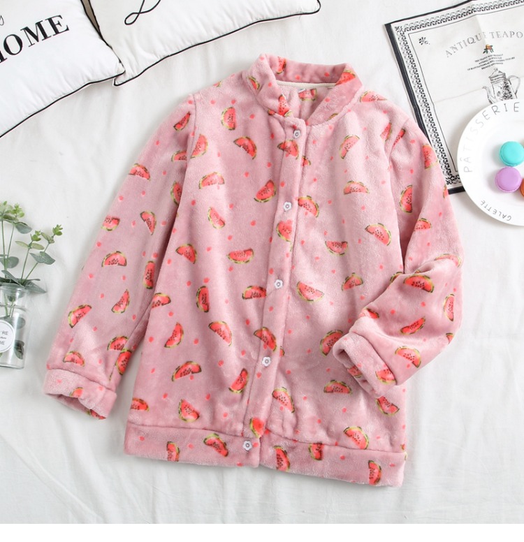 Đồ ngủ của phụ nữ áo đơn mùa thu và mùa đông flannel dài tay dịch vụ tại nhà dày ấm áp áo len lông cừu san hô có thể được mặc đồ ngủ nữ