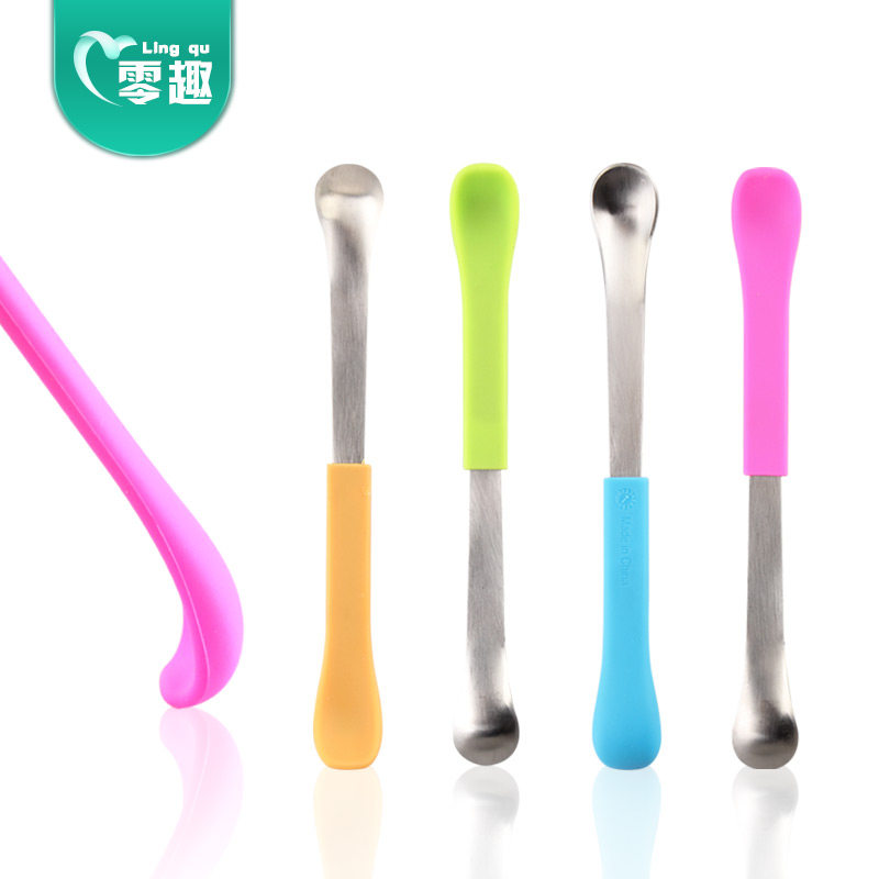 零趣两头双头勺子软硬两用不锈钢硅胶婴儿童宝