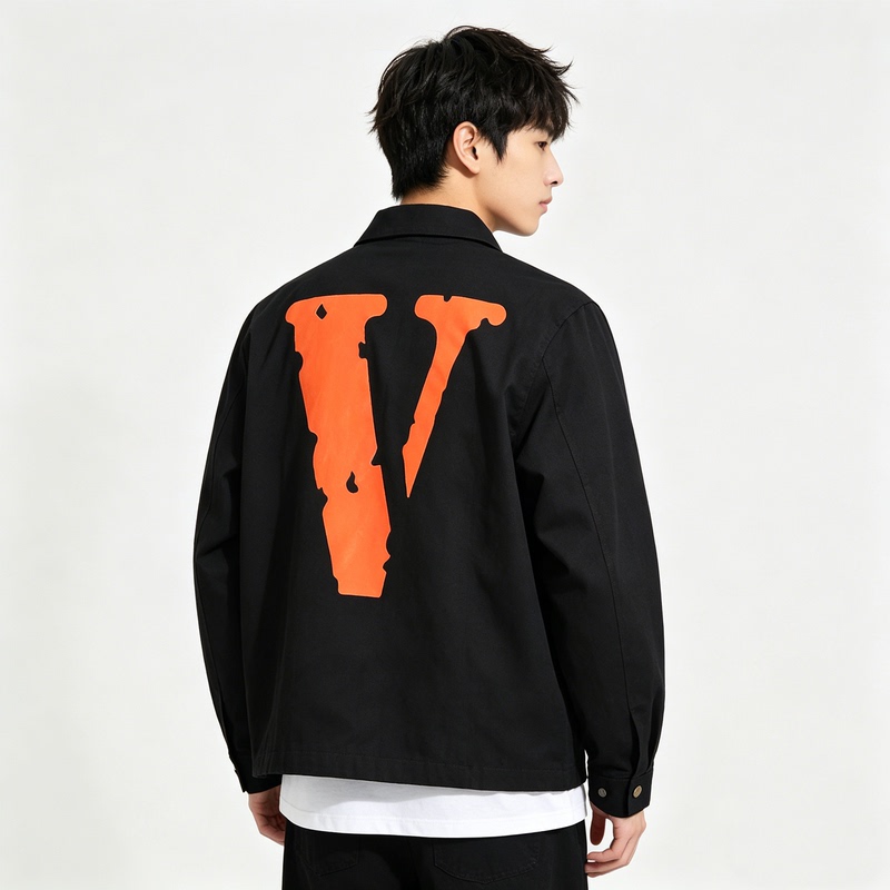 Vlone 555555 Prison Coach Jacket with Large V on the Back, Trendy Loose Hip-Hop Style for Men and Women, Fog High Street Style Jacket