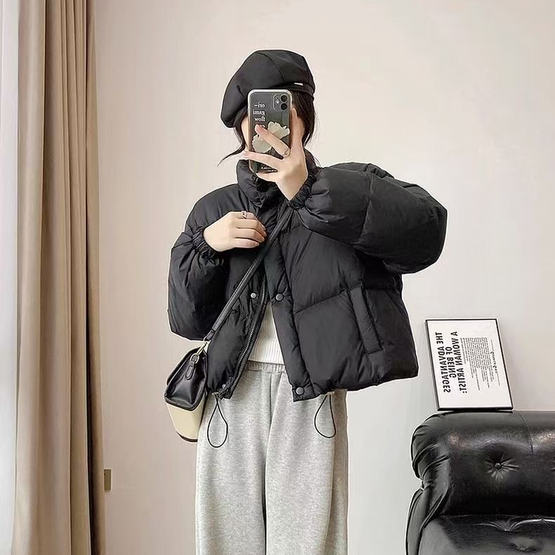 Korean-Style Gentle Cotton Coat for Women, Autumn and Winter Short Warm Cotton Jacket, Loose Casual Light Blue Cotton Top