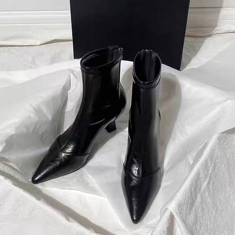 Versatile Short Boots for Women with High Heels, 2026 Autumn and Winter New Style, Thin Heel, French Style, Elegant Boots, Pointed Toe, Stretchy Slim Boots Versatile Short Boots for Women with High Heels, 2026 Autumn and Winter New Style, Thin Heel, French Style, Elegant Boots, Pointed Toe, Stretchy Slim Boots