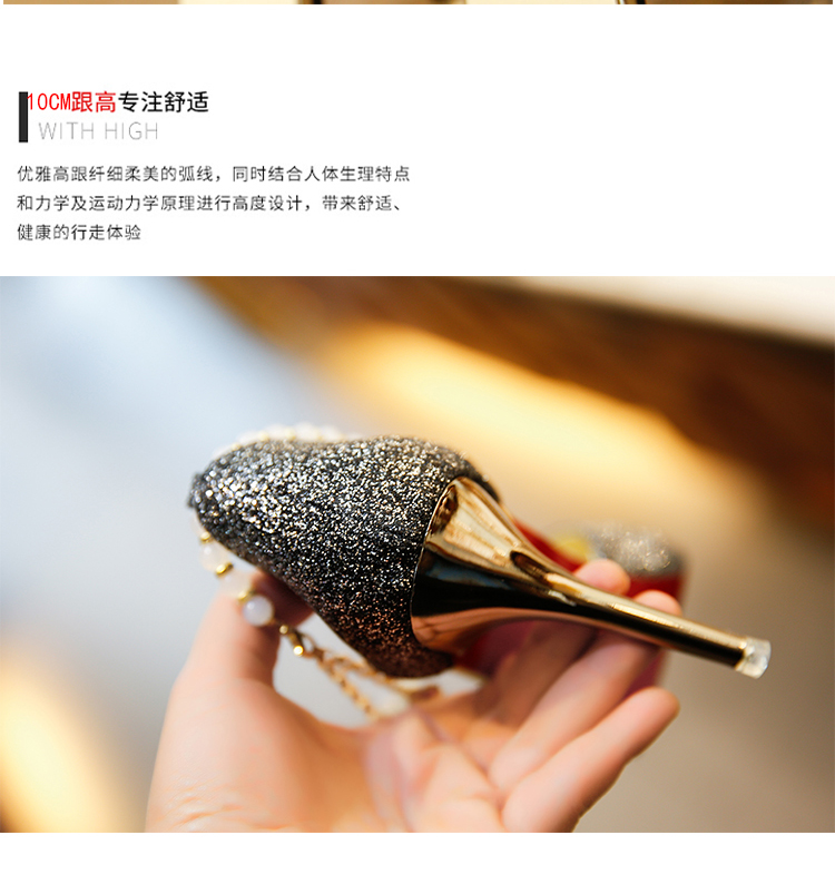 Mùa hè của phụ nữ dép pha lê sequin nhọn cao gót stiletto nông từ khóa với giày đơn rỗng giày cưới cô dâu sandal đế cao