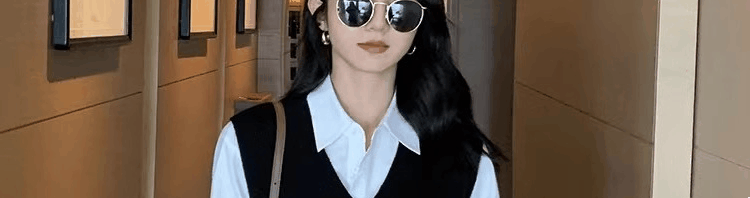 Женская жилетка 毛衣马甲背心衬衫两件套女衬衣春季2025新款搭配叠穿马夹针织上衣