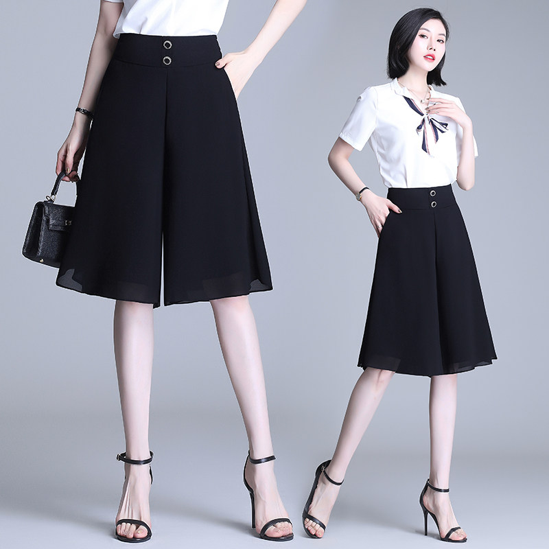 Chiffon wide-leg pants women's summer thin cropped pants 2022 new high-waisted slim loose drape casual five-point culottes