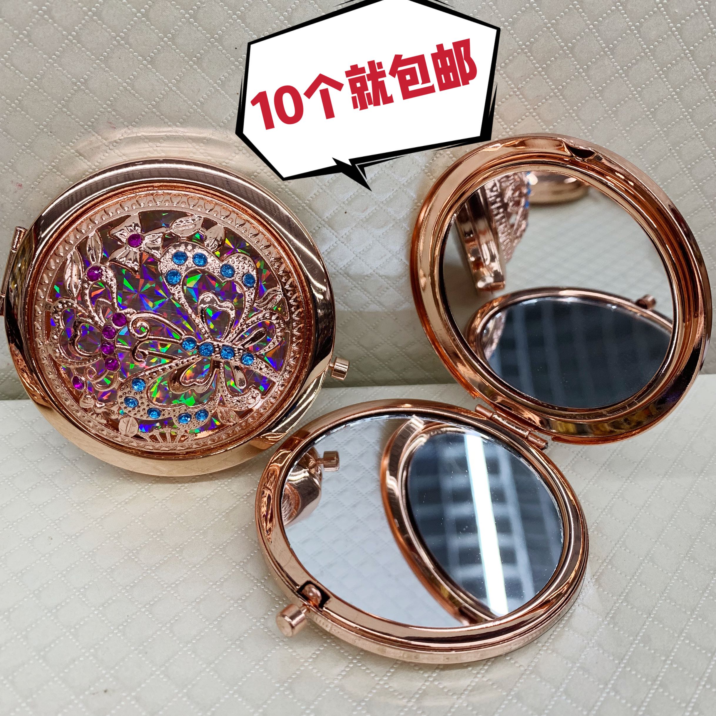 Russian hollow makeup mirror double-sided portable folding creative retro makeup mirror 10 metal