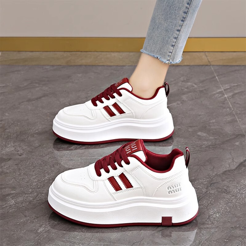 Red Women's Shoes for the Year of Birth, 2025 Spring New Thick-Soled Height-Increasing Sneakers, Versatile Casual Student Sports White Shoes Red Women's Shoes for the Year of Birth, 2025 Spring New Thick-Soled Height-Increasing Sneakers, Versatile Casual Student Sports White Shoes