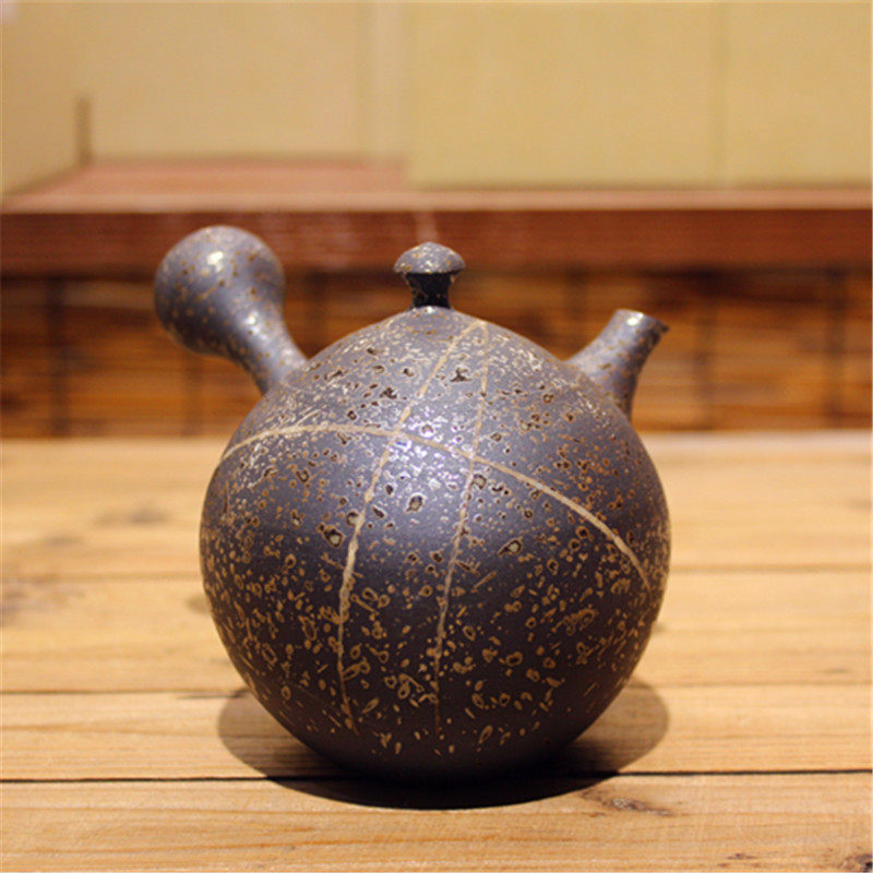 日本常滑烧藤田德太手工急须 茶壶300ml日式碳化线段横手侧把泡茶壶