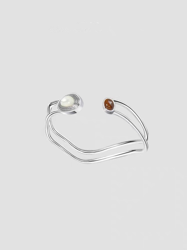 Original Series Wood Grain Stone White Shell Splicing Bracelet Niche Open-Ended Youthful Style Bracelet