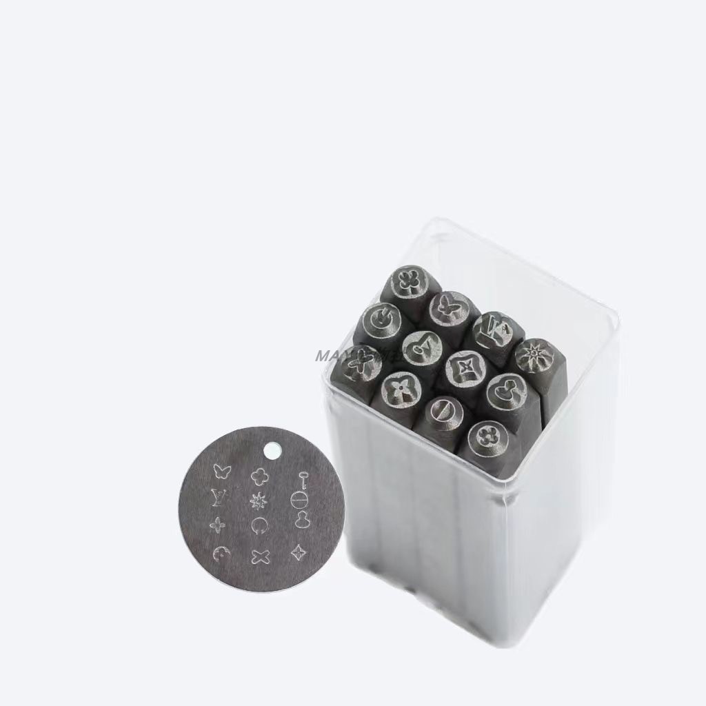 12-piece set of 3 mm big-name series steel seals, gold and silver jewelry hand-engraving tools, flower chisel punches