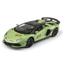 Window box 1:24 Lambo SVJ63 alloy model pull back sound and light four-wheel shock absorber childrens toy car model
