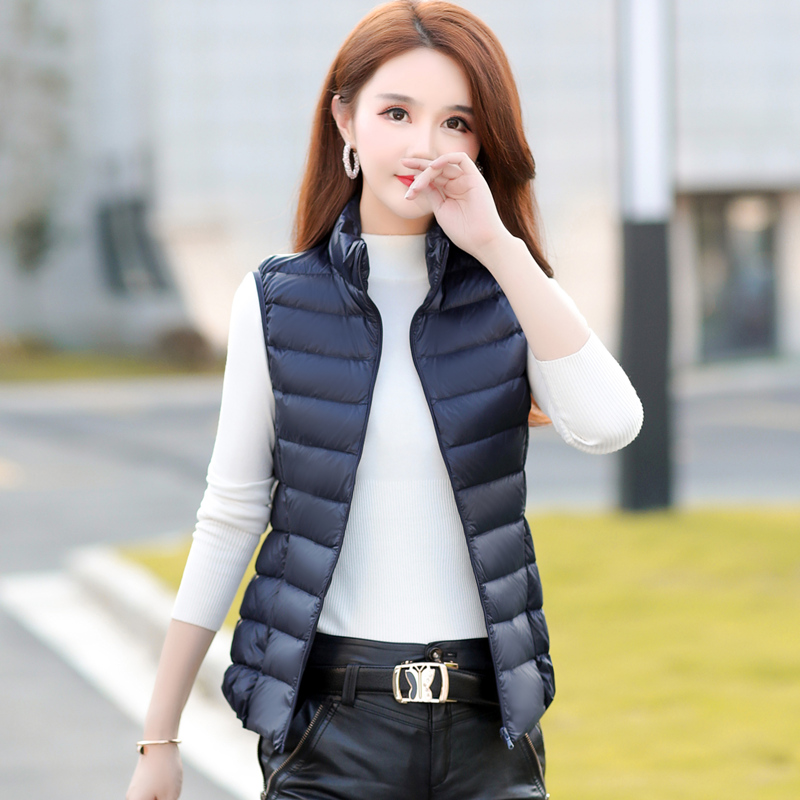 Thời trang mùa thu / mùa đông xuống phụ nữ ngựa giáp ánh sáng ngắn và mỏng cơ thể vừa vặn eo dài vest trên vai đeo xuống áo khoác Hàn Quốc phiên bản