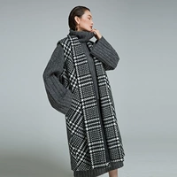 Phong cách châu Âu và mùa thu và mùa đông mới của phụ nữ houndstooth hai mặt? Áo không tay áo len kiểu nữ - Áo len lót đôi áo khoác dài hàn quốc