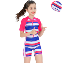 New childrens one-piece swimsuit short sleeve flat angle swimsuit girl middle child sunscreen swimsuit