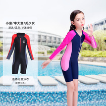 New Children's Swimsuit Girls Long Sleeve Swimsuit Middle Large Kids Warm Jumpsuit Girls Swimsuit