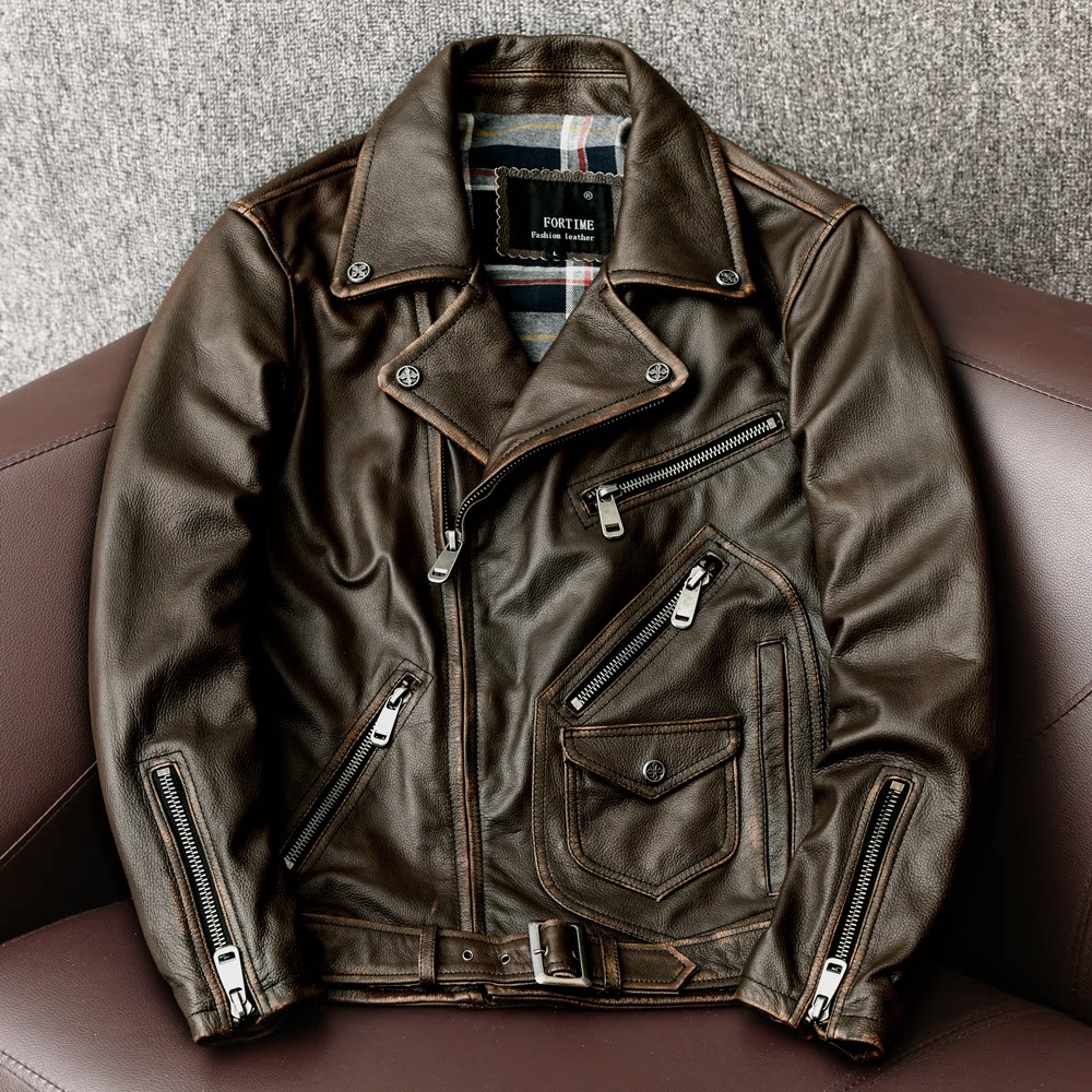 HALEI Halley Heavy Locomotive Conserved Head Layer Pure Cow Leather Genuine Leather Leather Clothing Men Retro Make Old Flipped Leather Jacket
