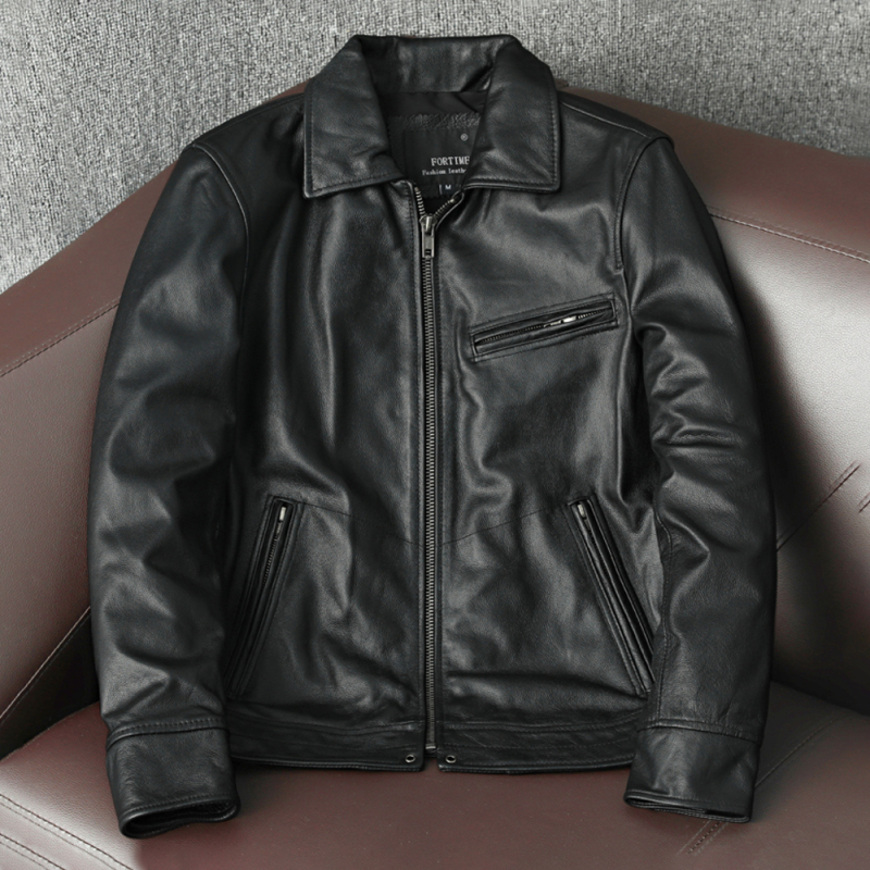 Muhlan Road Replica Genuine First-Layer Cowhide Leather Jacket for Men, Slim Fit Leather Jacket, Casual Autumn Coat
