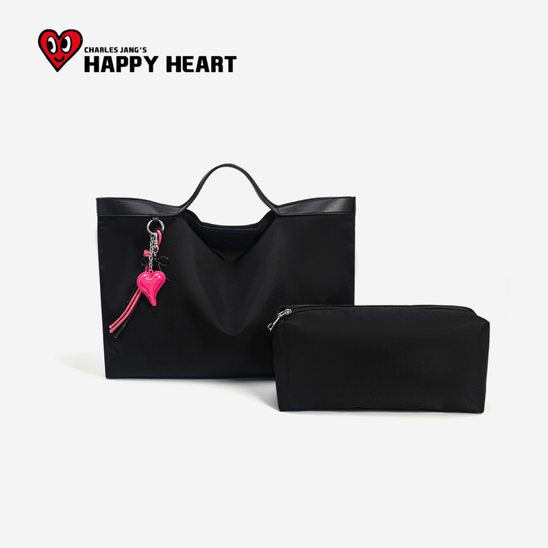 Charles Peach Heart Ch26009 Black Niche Design New Large-Capacity Tote Bag Single Shoulder Crossbody Handbag