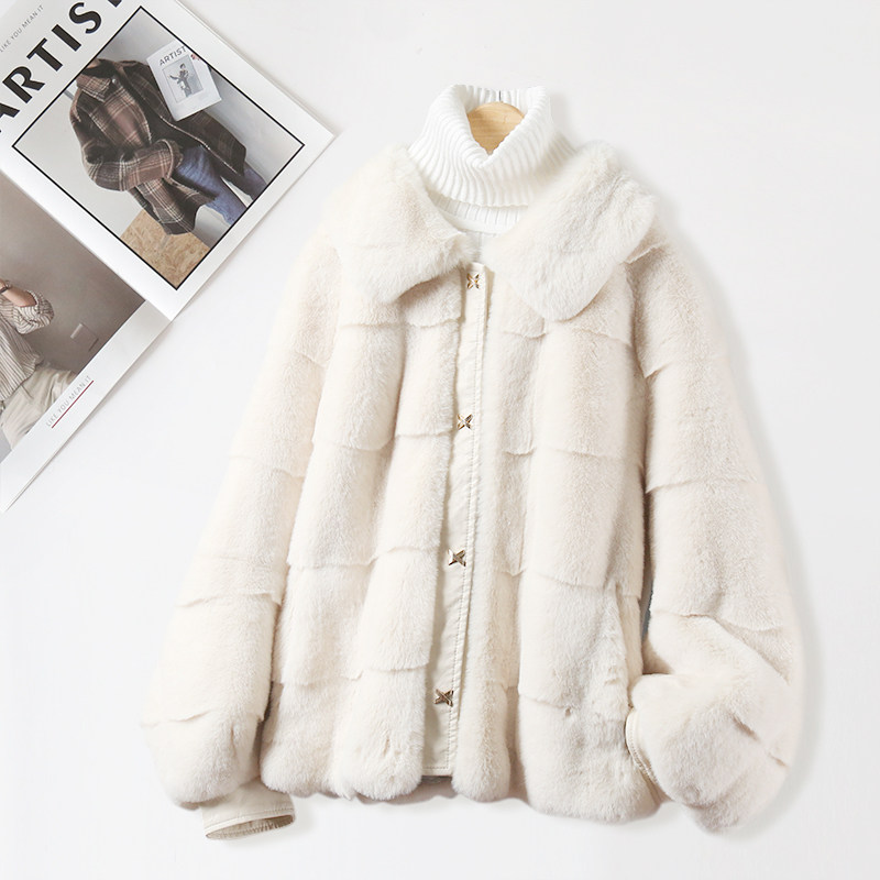 2021 new Danish mink fur women's fur all-in-one coat imitation mink velvet thickened lantern sleeve winter coat short
