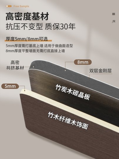 Carbon Crystal Board Bamboo Wood Fiber Diamond Anti-Collision Board Seamless Wood Veneer Panel Indoor Wall Decoration Panel Wall Protection Panel