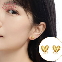 New gold stud earrings women 3D hard gold love earrings 999 pure gold simple earrings pure gold jewelry Tanabata gift