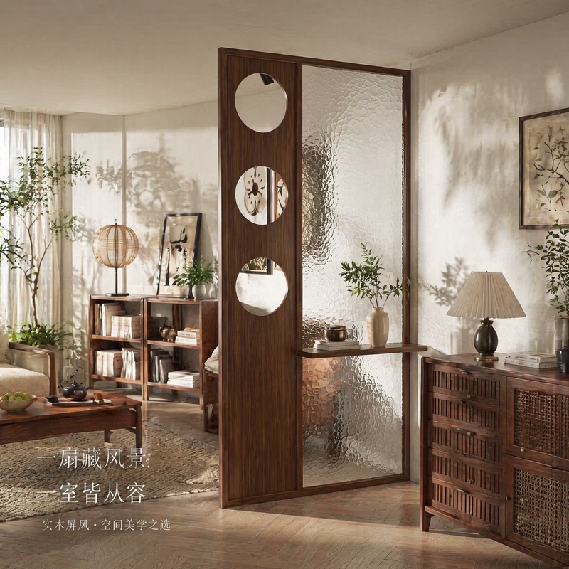 French-Style Vintage Pegboard Glass Entryway Screen Partition with Solid Wood for Home Use, Facing the Door, with Storage Shelves French-Style Vintage Pegboard Glass Entryway Screen Partition with Solid Wood for Home Use, Facing the Door, with Storage Shelves