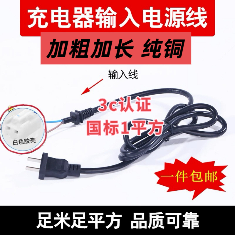 National Standard 1 Square Meter Electric Vehicle Charger 220V Input Plug Two-Pin Power Cord Charging Cable Two-Core Straight Plug Cable