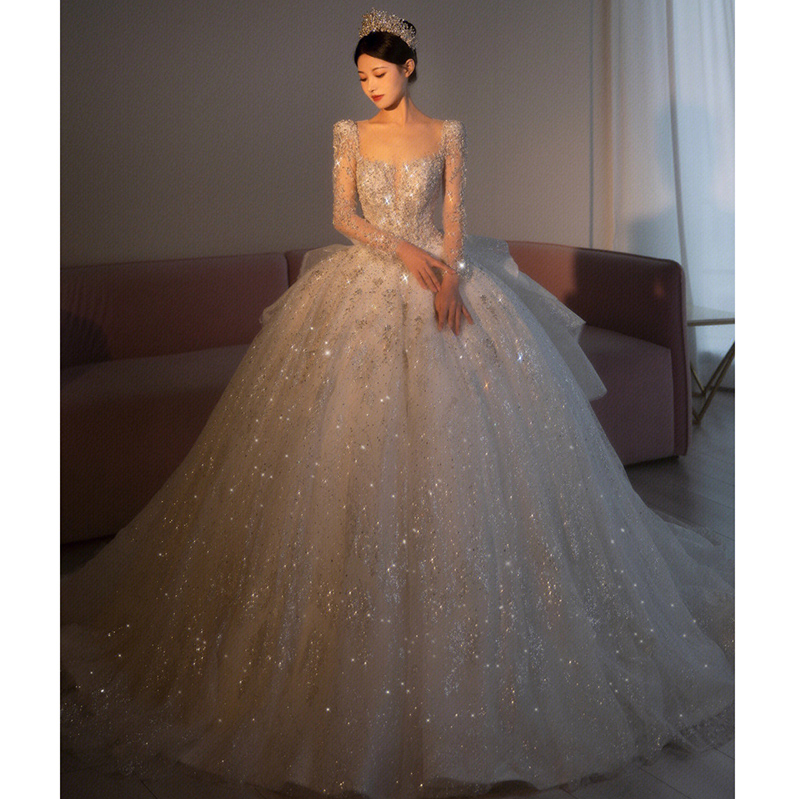Long -sleeved light wedding dress 2024 new main yarn heavy industry French pregnant woman large size small, high -end texture trailer tail Long -sleeved light wedding dress 2024 new main yarn heavy industry French pregnant woman large size small, high -end texture trailer tail