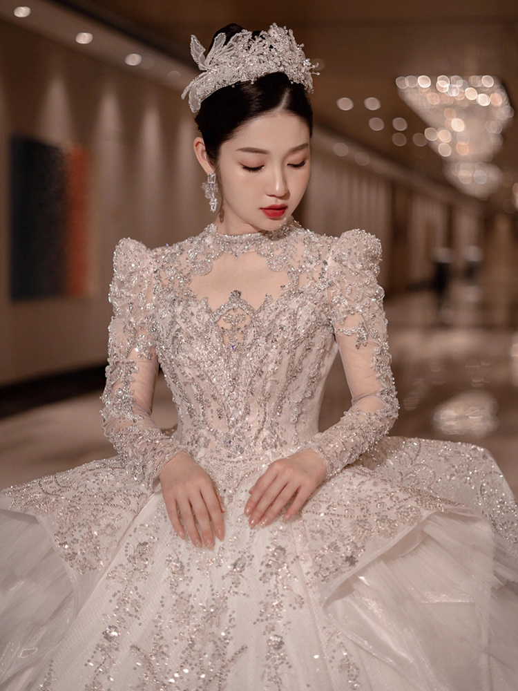 Wedding 2024 new bride's main yarn Heavy Industry Large Palace Court Style high -level texture Pregnant women's small man -style long sleeves Wedding 2024 new bride's main yarn Heavy Industry Large Palace Court Style high -level texture Pregnant women's small man -style long sleeves