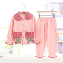 Autumn Winter New Trend Pure Cotton Pyjamas Boy Cartoon Girl Cotton Suit Overturned Collar Cardiovert home The Korean version pyjamas