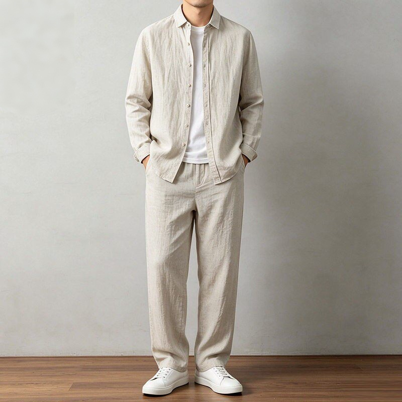 Light Luxury Old Money Style Linen Casual Fashion Suit for Men 2026 Spring/Summer Long-Sleeve Shirt Loose Straight-Leg Pants Thin Light Luxury Old Money Style Linen Casual Fashion Suit for Men 2026 Spring/Summer Long-Sleeve Shirt Loose Straight-Leg Pants Thin