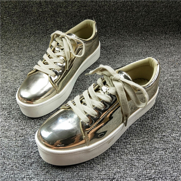 Original Single Golden Casual Shoes Low Help Slide Board Shoes Girl Shoes Brief Personality Wave Han Pine Pastry Bottom 100 Hitch Mirror Shoes Students