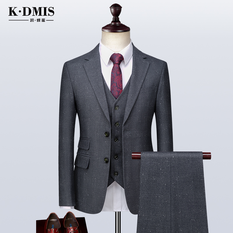 Grey Gprint Western-style suit Men's Inn Wind suit Han version Shuai Business is fitting for a casual wedding groom