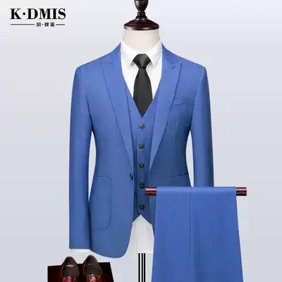Blue suit suit men's casual wedding ceremony groom best man slim suit Korean version handsome slim thin summer