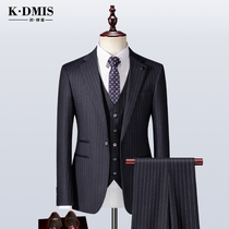 Black striped suit suit male English style casual slim fit Korean groom suit handsome wedding ceremony business tide