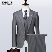 Gray striped suit suit suit mens suit Korean version of handsome English Casual groom slim fit fit Korean version