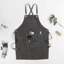 Denim apron canvas women thick wear-resistant fashion manicure adult anti-fouling household kitchen apron custom work clothes