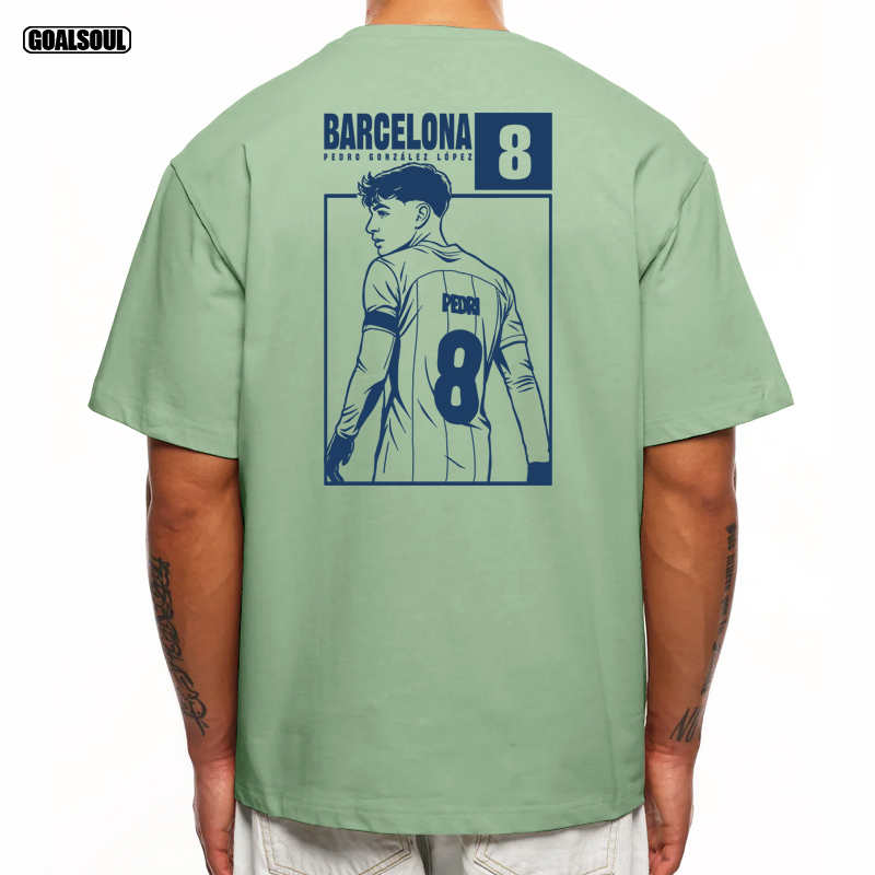 Barcelona Pedri T-Shirt Football Number 8 Pedri American Retro Trendy Brand Casual Heavyweight Pure Cotton Short Sleeve