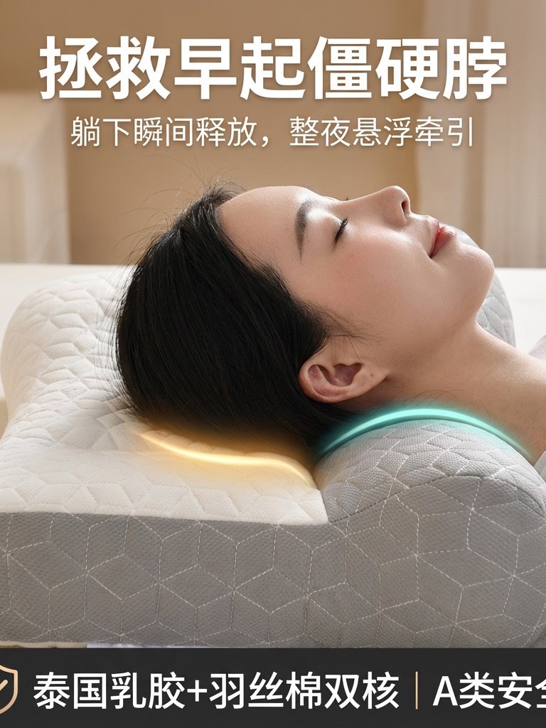 Anti-Arch Latex Traction Pillow, Cervical Spine Protection, Special Pillow Core for Sleep, One Pair, Home Use, Non-Collapse Neck Protection Pillow
