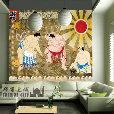 日本國技相撲壁紙日式浮世繪壁紙日料大型壁畫酒店飯廳背景牆