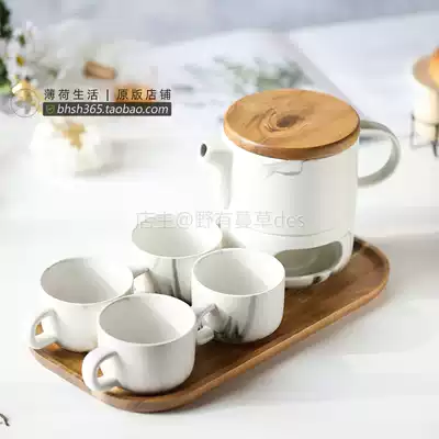 Mint life 7-piece Kung Fu tea set with filter flower tea pot Kung Fu tea cup tea tray heating and insulation