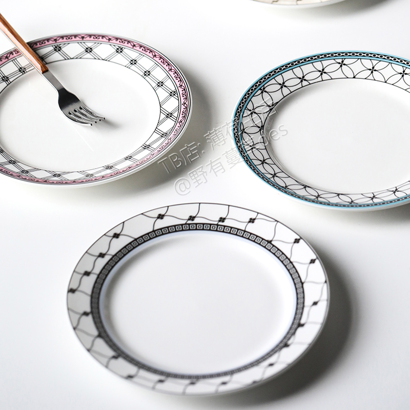 Mint Life Creative JK Wind Pattern Ceramic Plate Dessert Plate Muffin Cake Plate Ceramic Plate