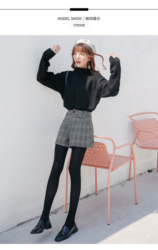 Quần short nữ mùa thu đông 2018 mới mặc bên ngoài quần ống rộng kẻ sọc rộng rãi của Hàn Quốc quần short da nữ cá tính