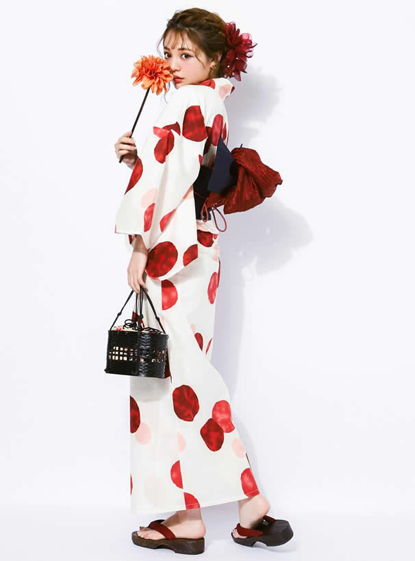 全款包税grl日本代购甜美红色水玉蝴蝶结日系女和服浴衣gi1115