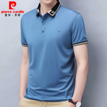 Pierre Cardin short-sleeved t-shirt men mulberry silk middle-aged loose solid color lapel business casual ice silk polo shirt