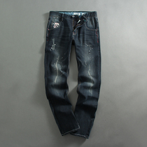 Canoe autumn and winter new mens paint point old slim small straight Korean youth jeans Tide pants