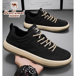 西域骆驼帆布男鞋秋冬季鞋男款黑色休闲板鞋男士轻便布鞋软底潮鞋