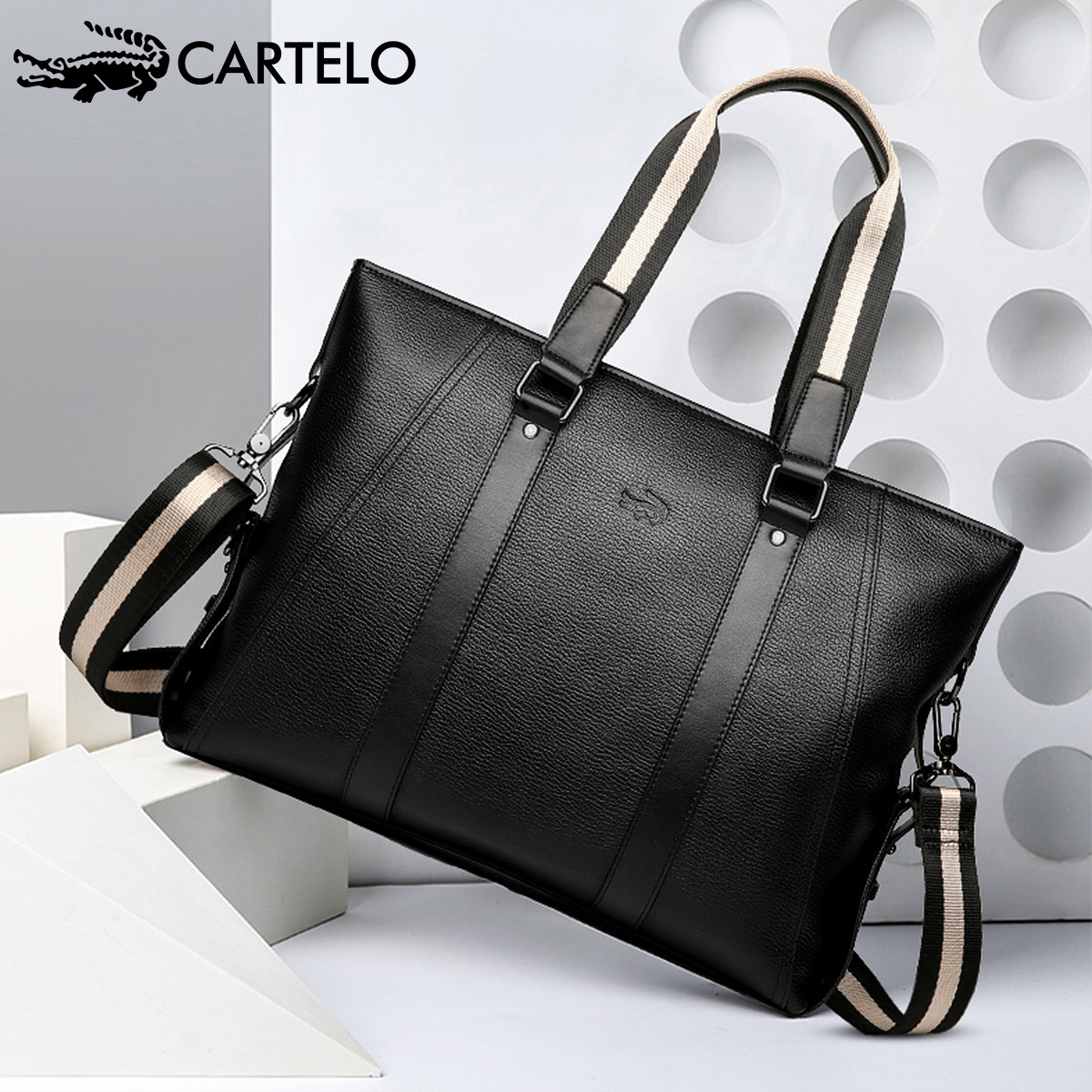 Cardilo Crocodile Business Briefcase Men's Genuine Leather First Layer Leather Large Capacity Casual Handbag One Shoulder Messenger Bag