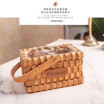 Wood chip handwoven basket Bamboo Woven Basket floral florist with hand salute flower Flower Basket Fruit Containing Basket